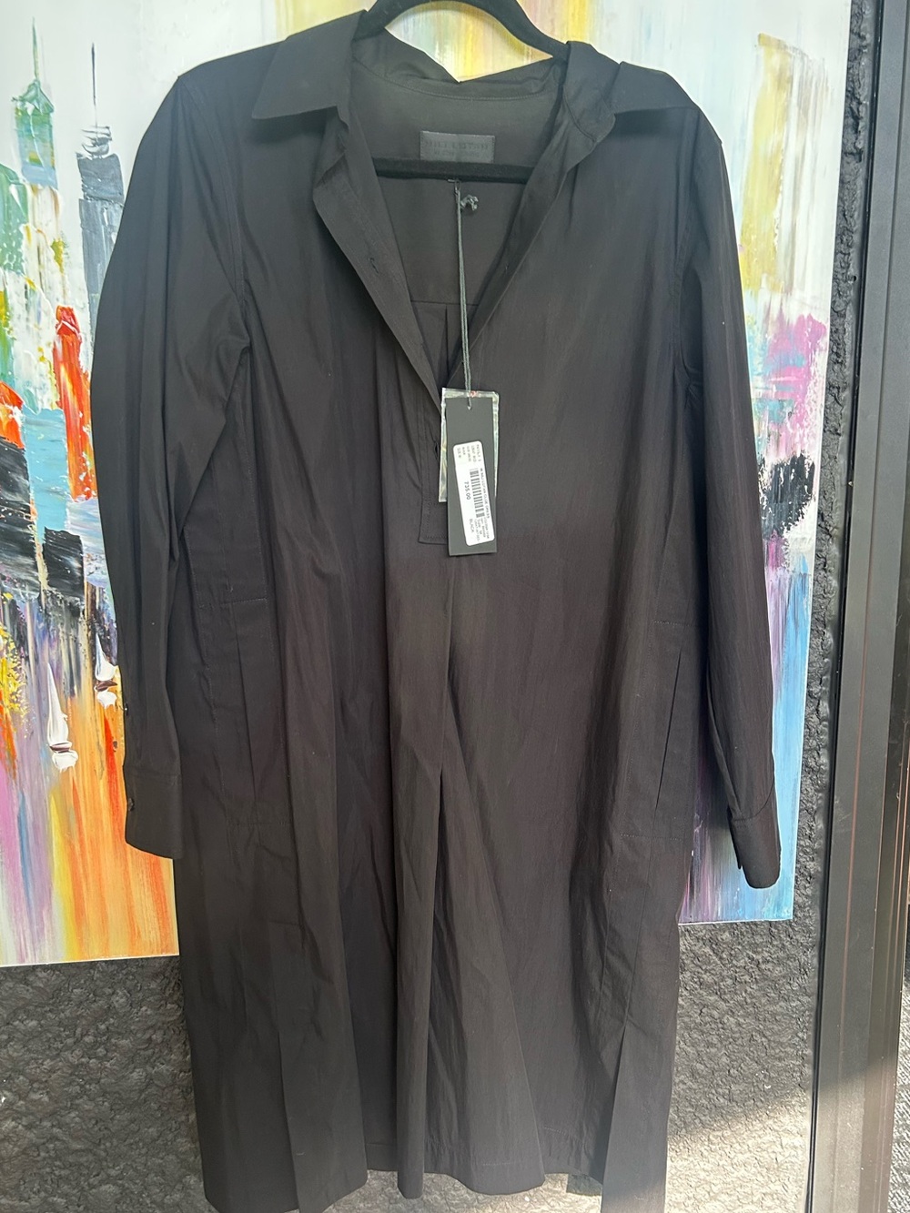 NWT Nili Lotan Black Popover Shirt Dress Long Sleeve Tunic
